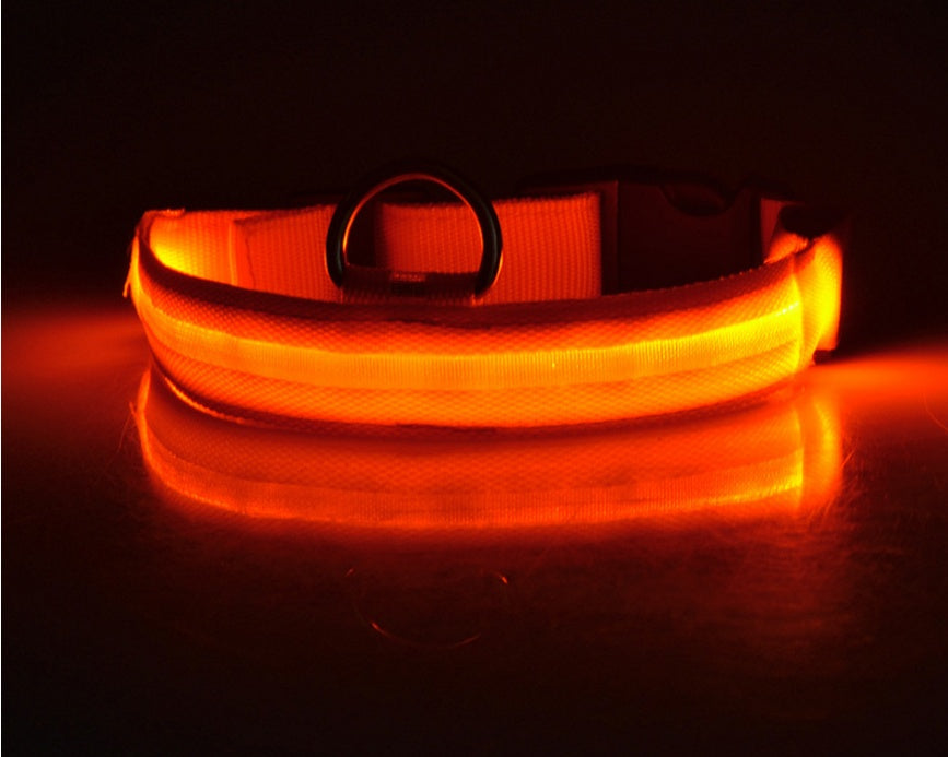 Adjustable LED Glow-in-the-Dark Nylon Pet Collar – Night Safety with Flashing Modes for Dogs and Cats