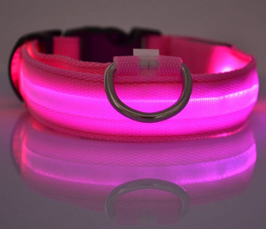 Adjustable LED Glow-in-the-Dark Nylon Pet Collar – Night Safety with Flashing Modes for Dogs and Cats