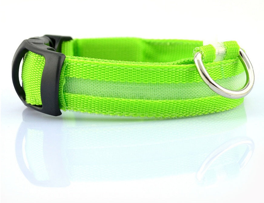 Adjustable LED Glow-in-the-Dark Nylon Pet Collar – Night Safety with Flashing Modes for Dogs and Cats