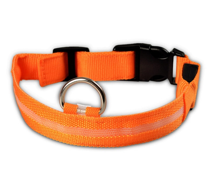 Adjustable LED Glow-in-the-Dark Nylon Pet Collar – Night Safety with Flashing Modes for Dogs and Cats