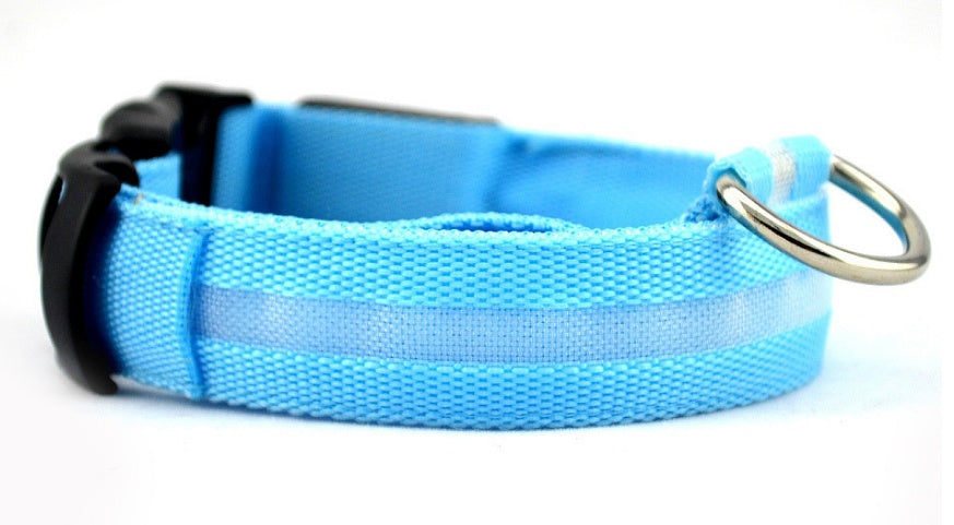 Adjustable LED Glow-in-the-Dark Nylon Pet Collar – Night Safety with Flashing Modes for Dogs and Cats