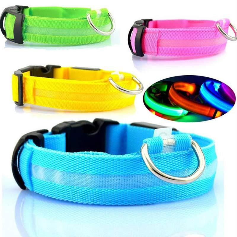 Adjustable LED Glow-in-the-Dark Nylon Pet Collar – Night Safety with Flashing Modes for Dogs and Cats