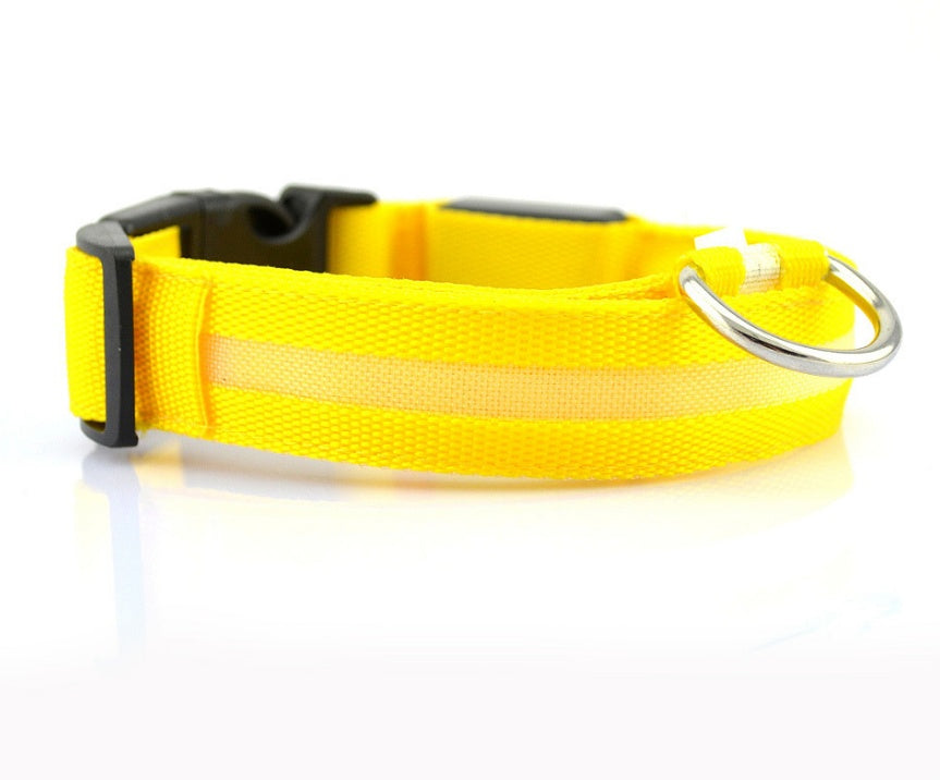 Adjustable LED Glow-in-the-Dark Nylon Pet Collar – Night Safety with Flashing Modes for Dogs and Cats