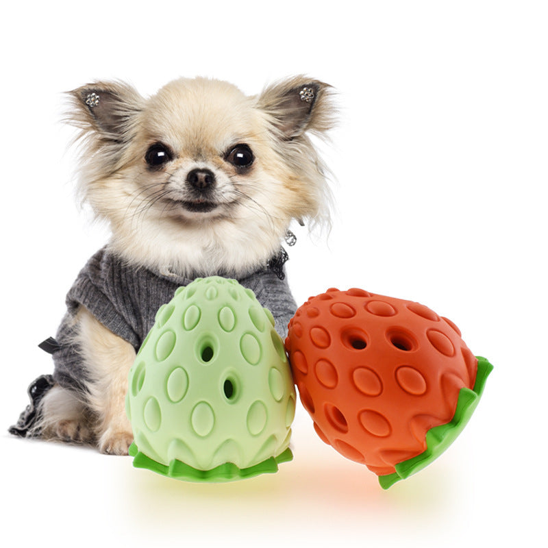 Chew-Resistant Strawberry Food-Dispensing Toy for Dogs & Cats – Durable Rubber Gnawing Ball