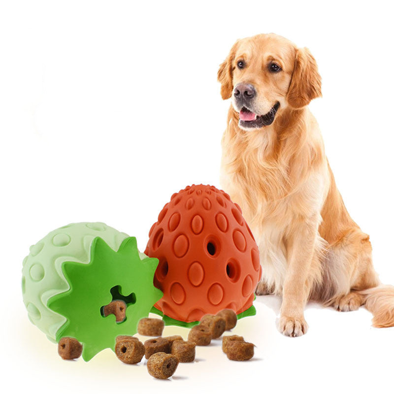 Chew-Resistant Strawberry Food-Dispensing Toy for Dogs & Cats – Durable Rubber Gnawing Ball